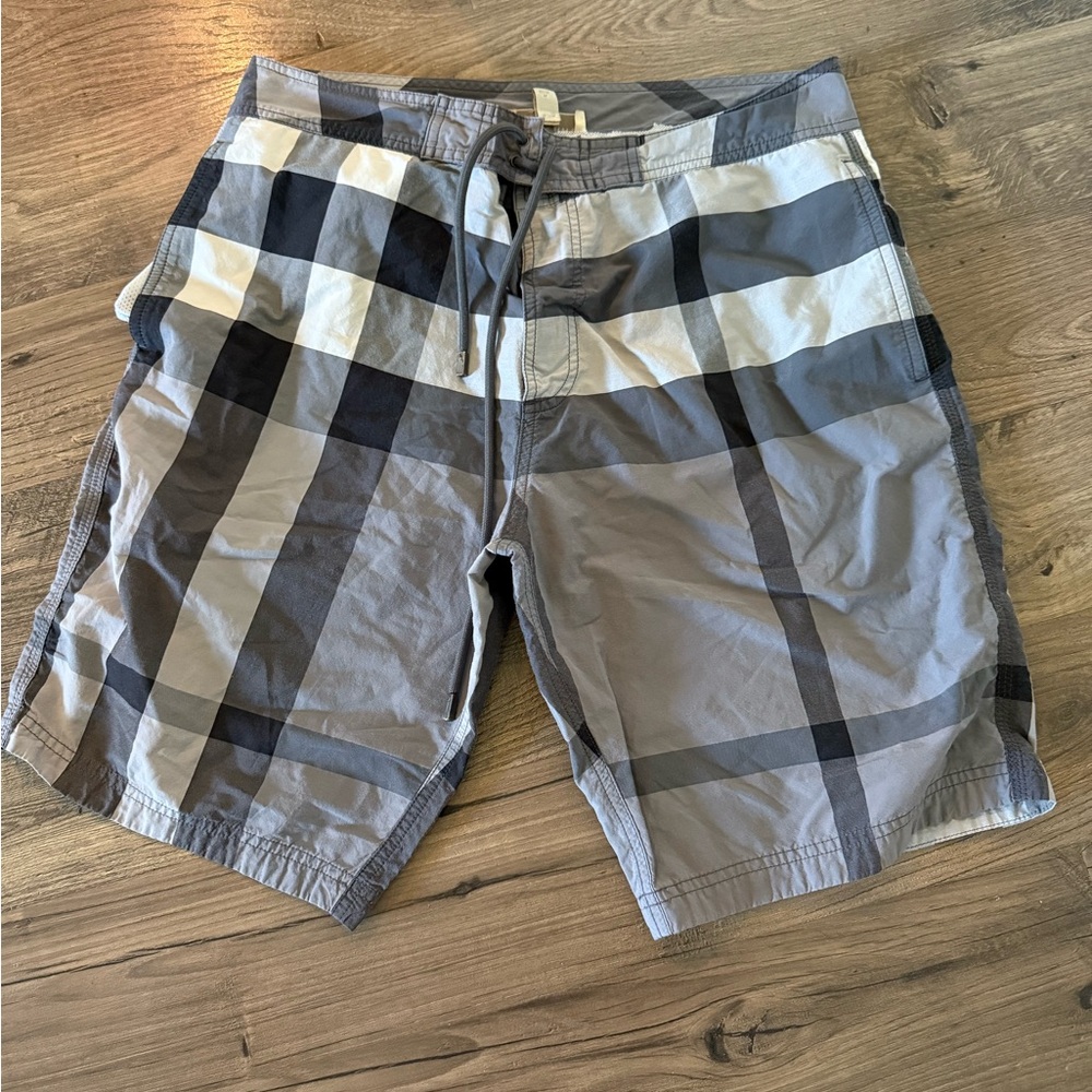 Burberry Gray and Black Check Swim Trunks